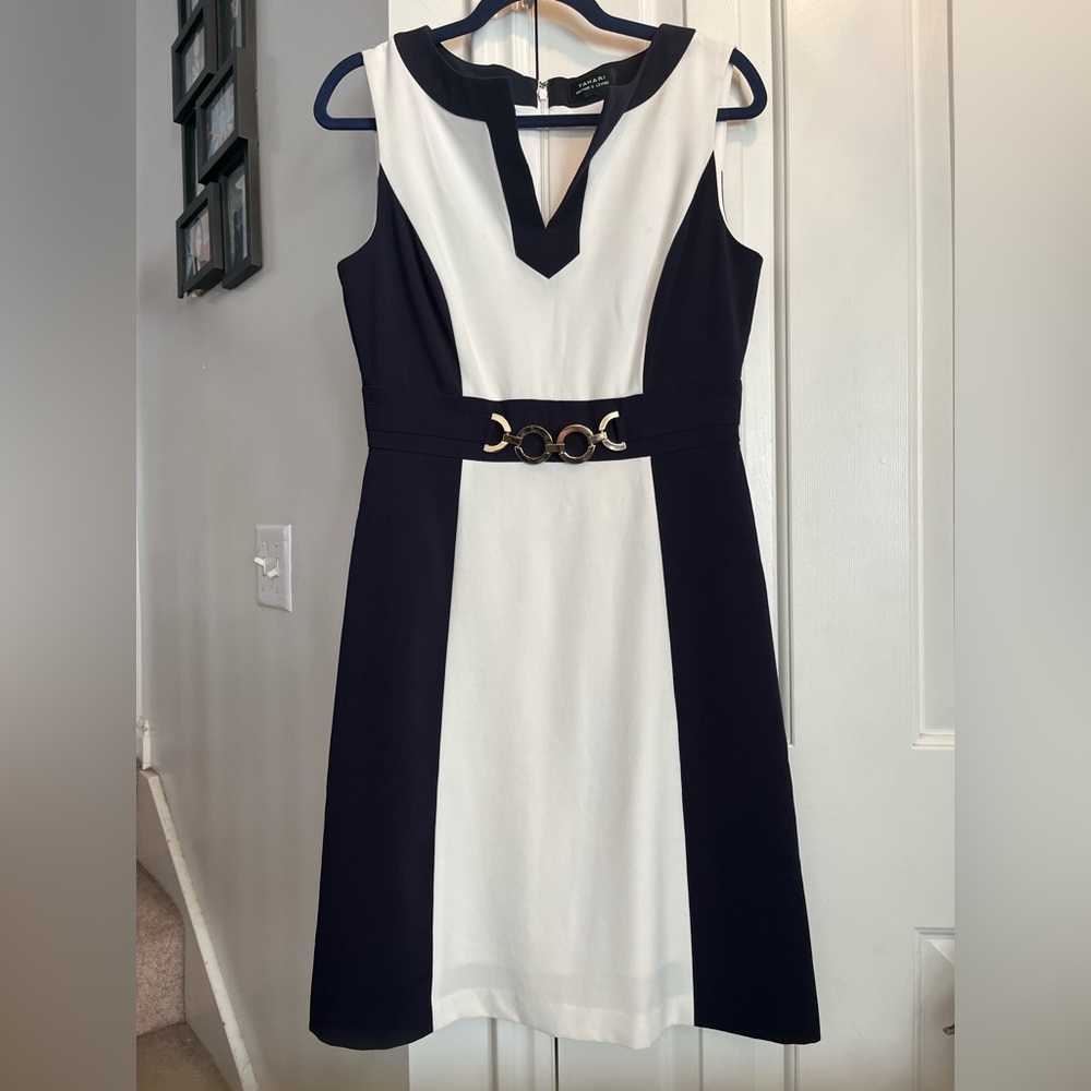 Tahari Arthur S. Levine Color Block Dress with Chain Accent